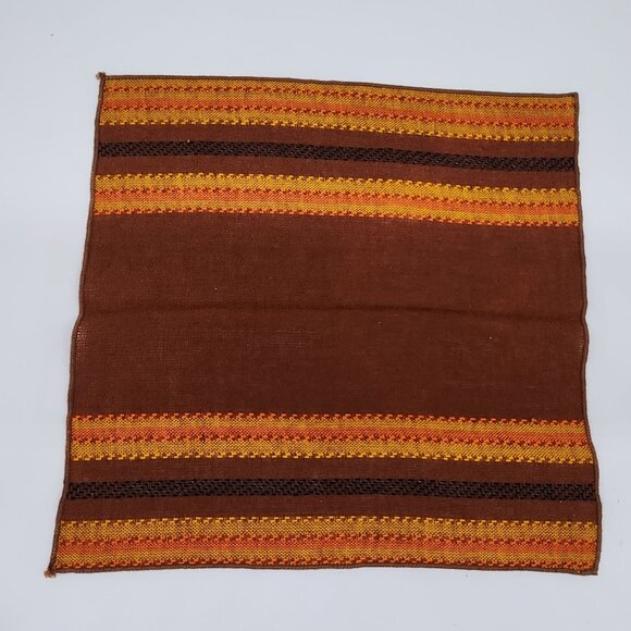 Vintage Handwoven Napkins With Brown & Orange Stripes Boho Design - Picture 6 of 8